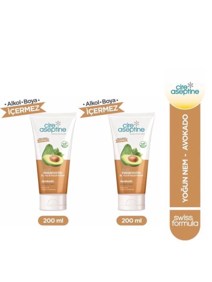 Cire Aseptine Soft Prebiyotik Avokado El,Yüz ve Vücut Kremi 200 Ml 2 Adet