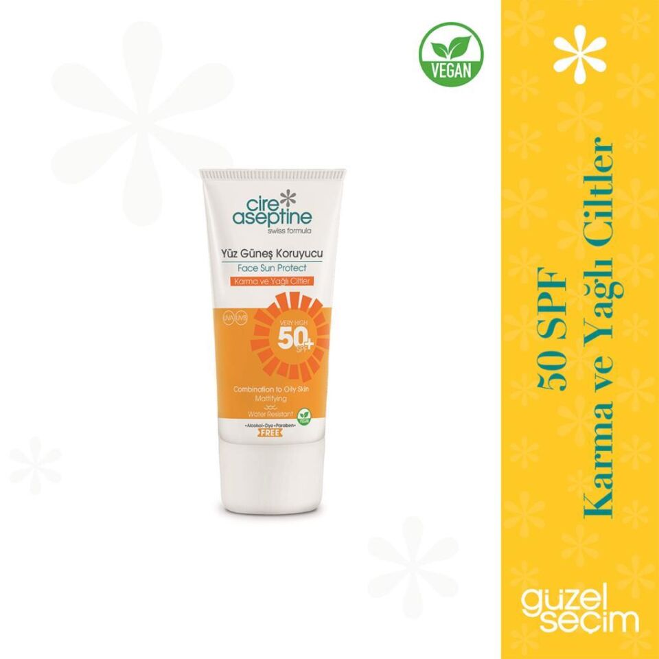 Cire Aseptine Yüz Güneş Koruyucu Karma ve Yağlı Ciltler 50 SPF 50 ml