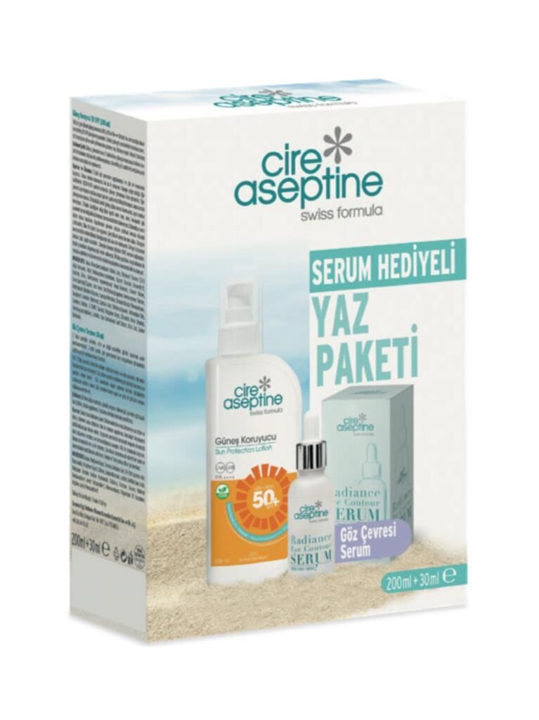 Cire Aseptine Güneş Koruyucu 50 SPF 200 ml + Göz Çevresi Serum Serum 30 ml Kutu