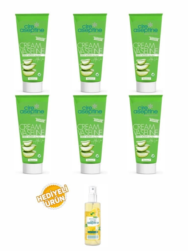Cire Aseptine 6 Adet Aloevera Vazelin Tüp 75 Ml+Limon Kolonyası 100 ml Sprey Hediyeli
