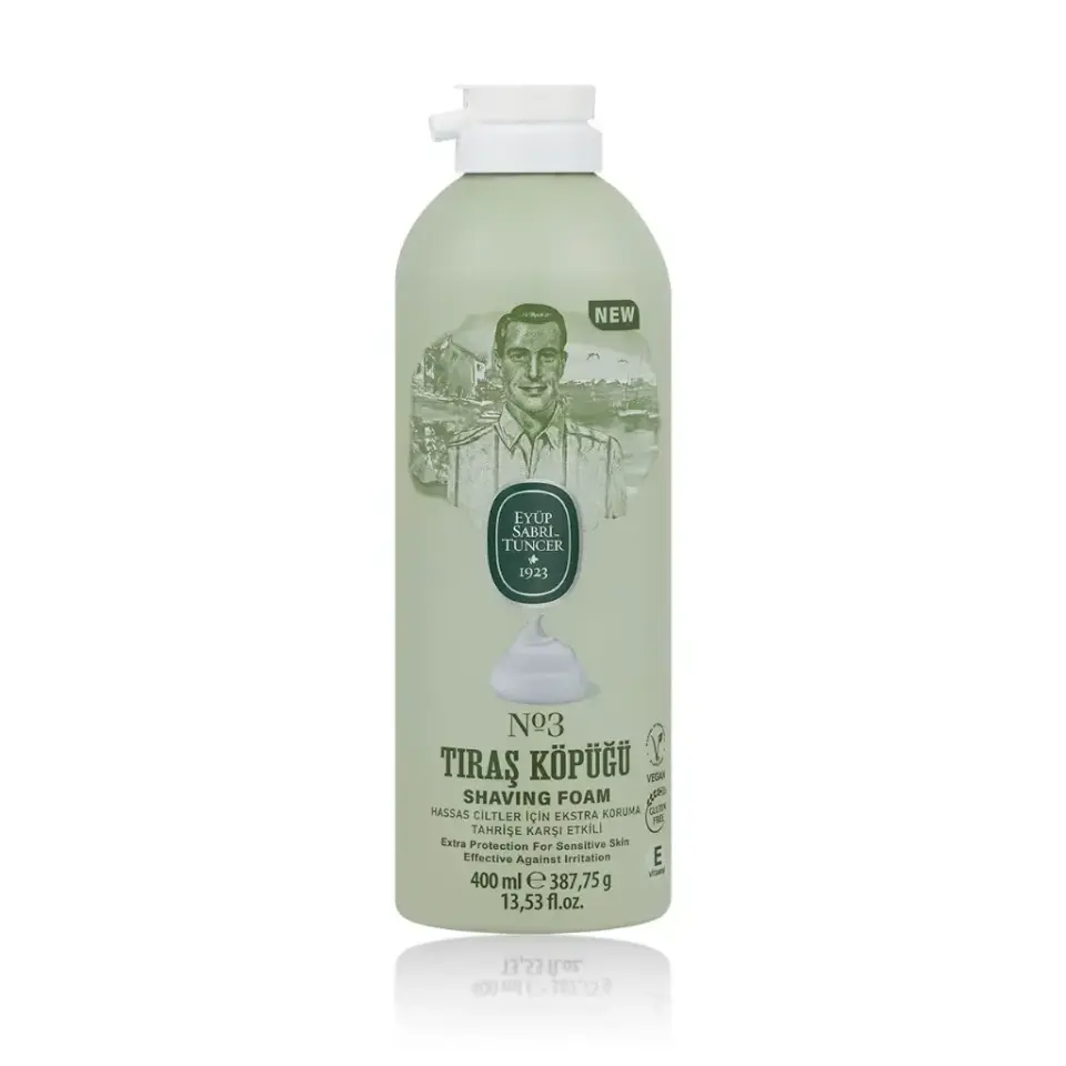 Eyüp Sabri Tuncer Tıraş Köpüğü No 3 400 ml aloe vera E vitamini doğal zeytinyağı gliserin ve mentol içeren vegan tıraş köpüğü