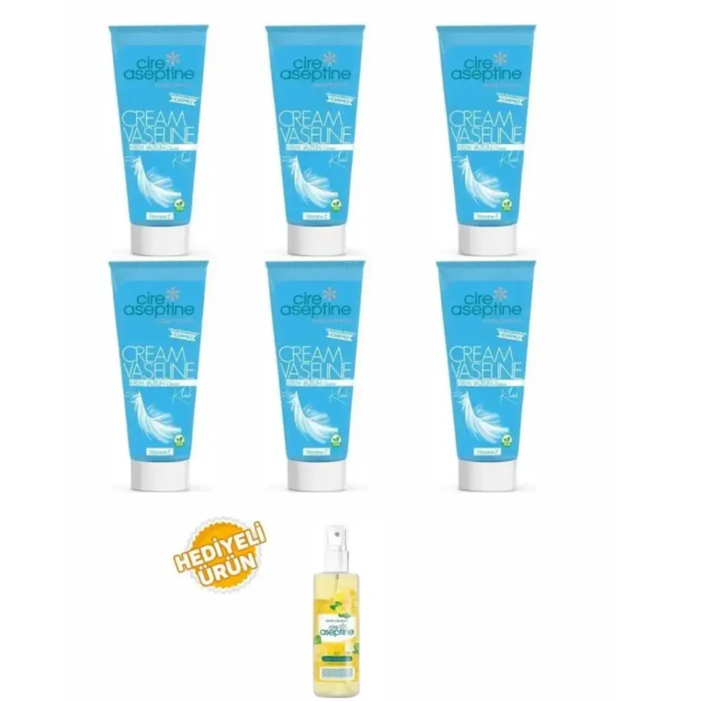 Cire Aseptine Klasik Vazelin Tüp 75 ml 6 adet ve 100 ml sprey limon kolonyası hediyeli avantaj paketi
