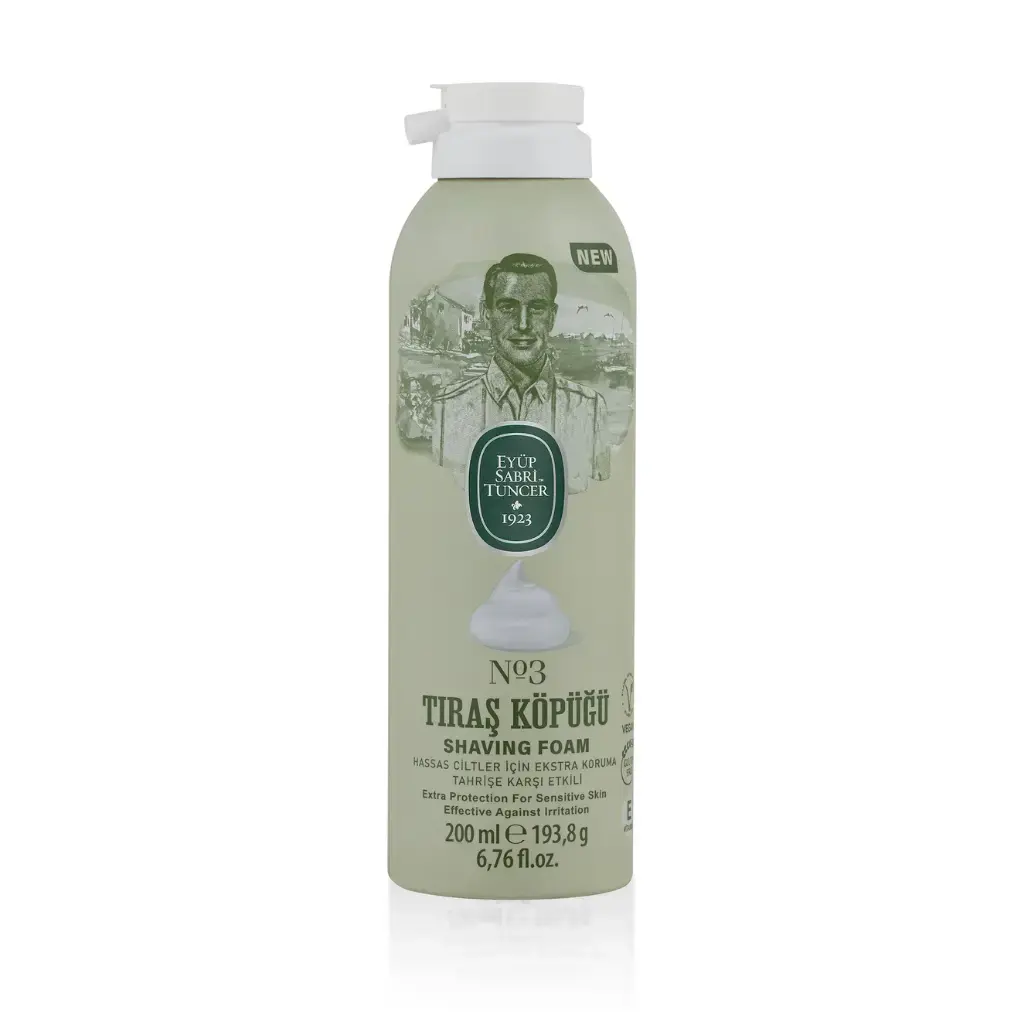 Eyüp Sabri Tuncer Tıraş Köpüğü No 3 200 ml aloe vera E vitamini doğal zeytinyağı gliserin ve mentol içeren vegan tıraş köpüğü