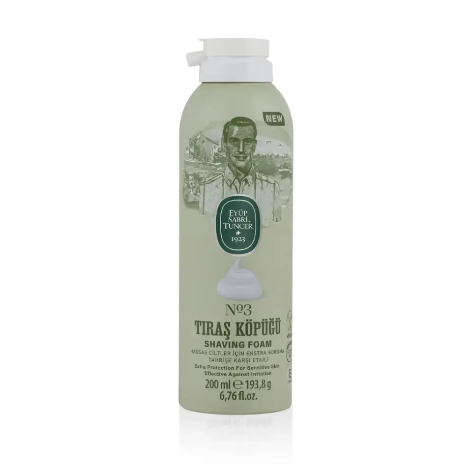 Eyüp Sabri Tuncer Tıraş Köpüğü No 3 200 ml aloe vera E vitamini doğal zeytinyağı gliserin ve mentol içeren vegan tıraş köpüğü