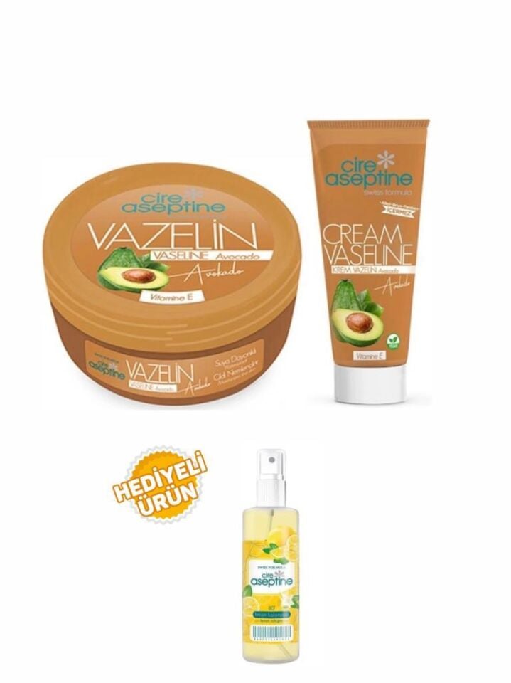 Cire Aseptine Avakado Vazelin Kavanoz 150Ml+Avakado Tüp 75 Ml+Limon Kolonyası 100 ml Sprey Hediyeli