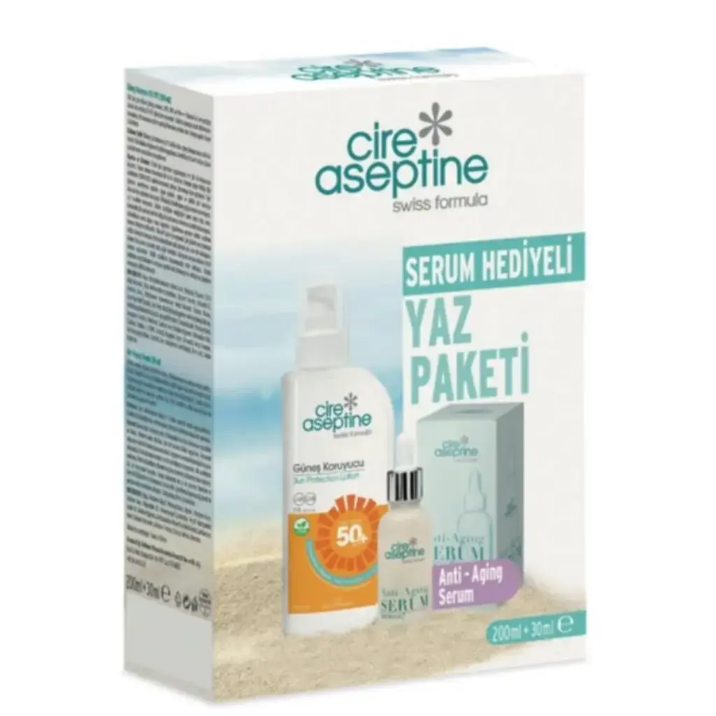Cire Aseptine Güneş Koruyucu SPF 50 200 ml ve Anti-Aging Serum 30 ml yaşlanma karşıtı bakım seti