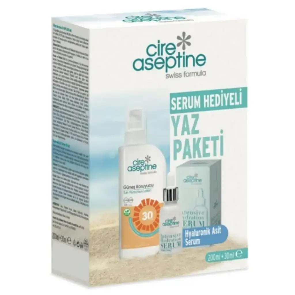 Cire Aseptine Güneş Koruyucu SPF 30 200 ml ve Hyaluronik Asit Serum 30 ml bakım seti