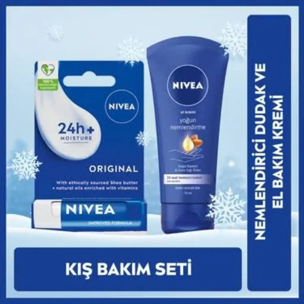 NIVEA Yoğun Nemlendirici El Kremi 75 ml Original Dudak Bakım Kremi 4,8 g Hediyeli Set