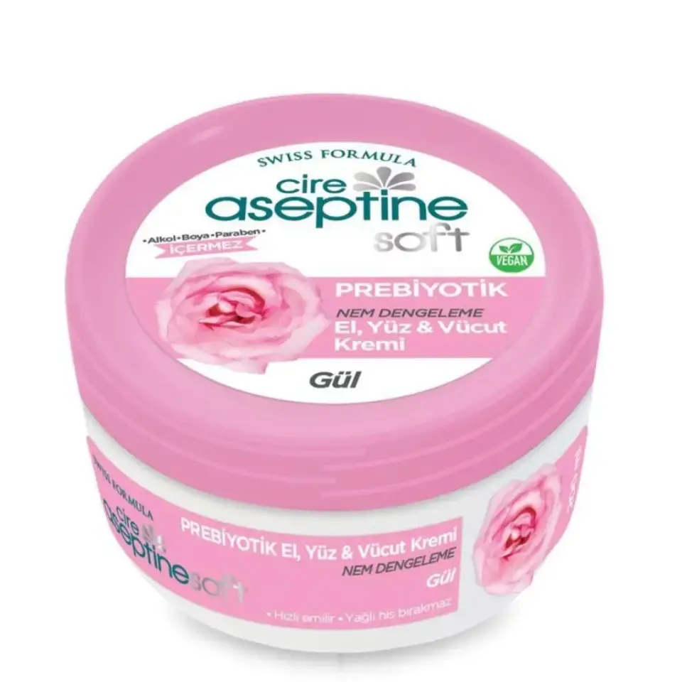 Cire Aseptine Gül Özlü Nemlendiricili Prebiyotik Krem 200 ml el yüz ve vücut için günlük nemlendirici bakım kremi