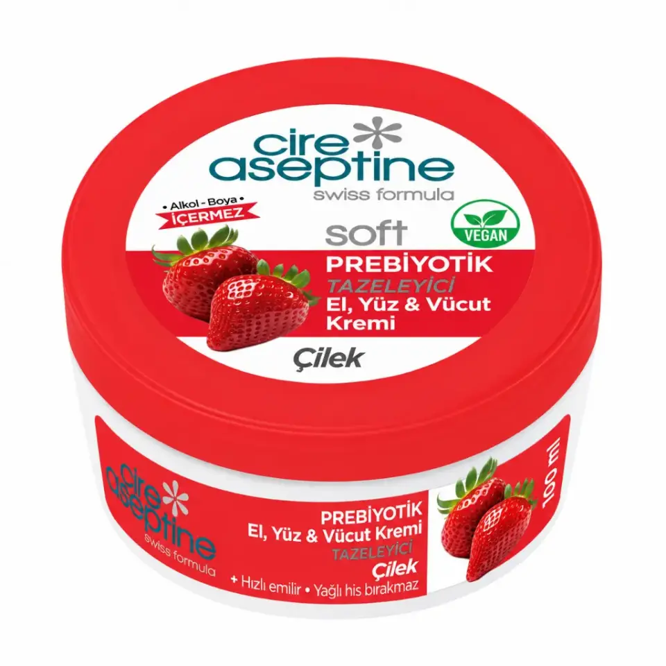 Cire Aseptine Soft Çilek Özlü Prebiyotik Krem 100 ml el yüz ve vücut için günlük nemlendirici bakım kremi