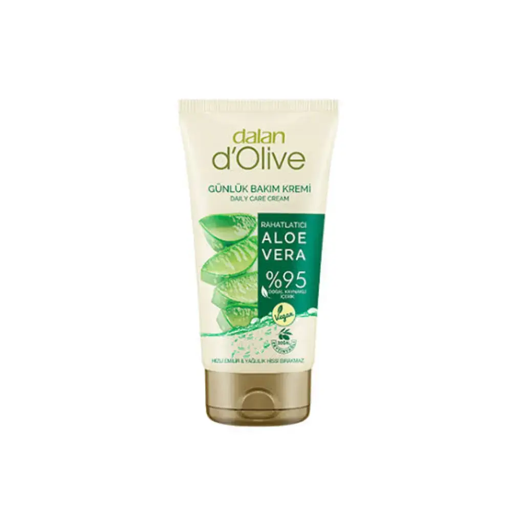 Dalan D'Olive Rahatlatıcı Aloe Vera Günlük Bakım Kremi 60 ml organik aloe vera ve doğal zeytinyağı içeren nemlendirici krem