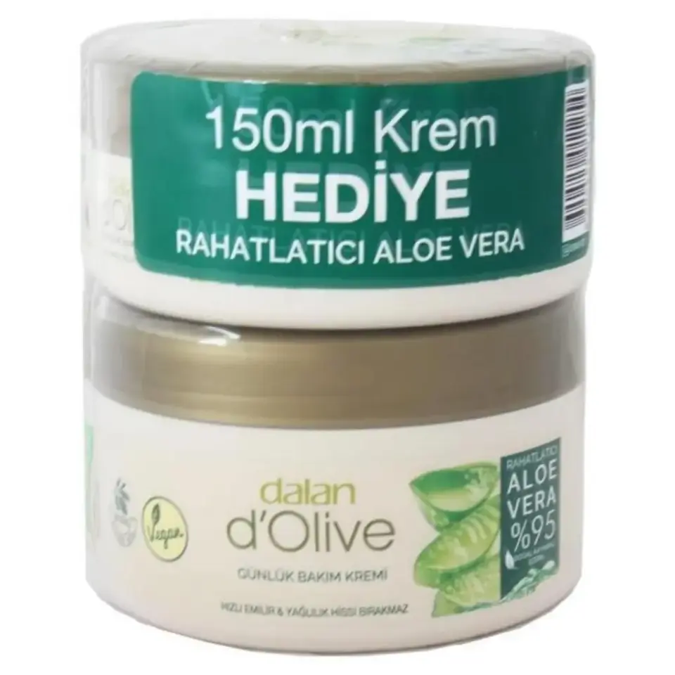 Dalan D'Olive Günlük Bakım Rahatlatıcı Aloe Vera Kremi 250 ml ve 150 ml hediye organik aloe vera ve doğal zeytinyağlı nemlendirici bakım kremi