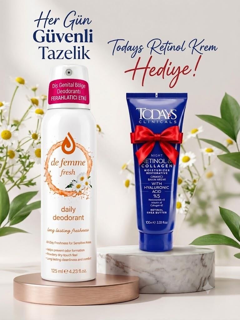 De Femme Fresh Daily İntim Genital Bölge Deodorant 125 Ml+Todays Retinol Krem 100 Ml Hediyeli