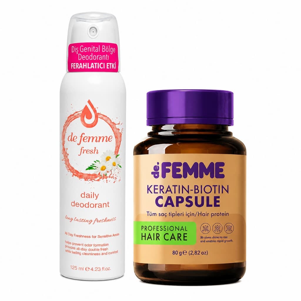 De Femme Fresh Daily İntim Genital Bölge Deodorant 125 ml ve De Femme Saç Bakım Proteini ikili bakım seti