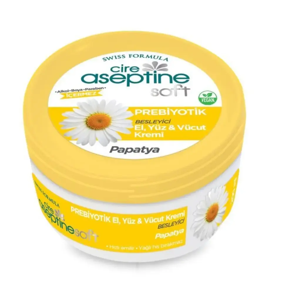Cire Aseptine Prebiyotik Papatya Krem 200 ml E vitamini ve papatya özü içeren nemlendirici el yüz ve vücut bakım kremi