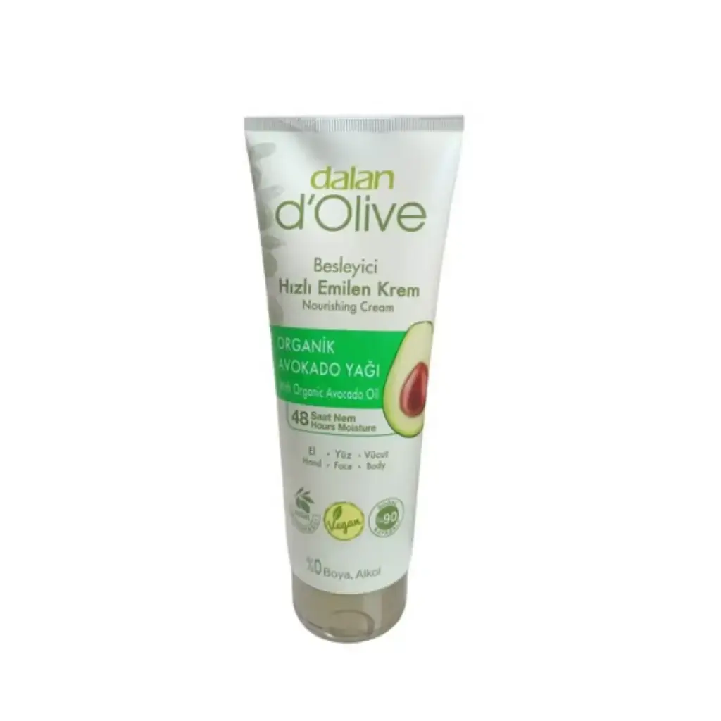 Dalan D'Olive Organik Avokado Yağı Besleyici Krem 250 ml tüp doğal zeytinyağlı vegan el yüz ve vücut nemlendirici krem