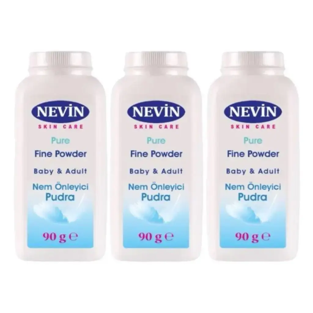 Nevin Nem Önleyici Pudra 90 gr 3 adet bebek ve yetişkin kullanımı için nem emici bakım pudrası