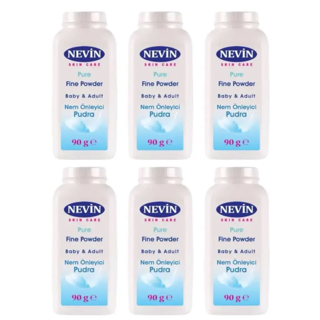 Nevin Nem Önleyici Pudra 90 gr 6 adet bebek ve yetişkin kullanımı için nem emici bakım pudrası