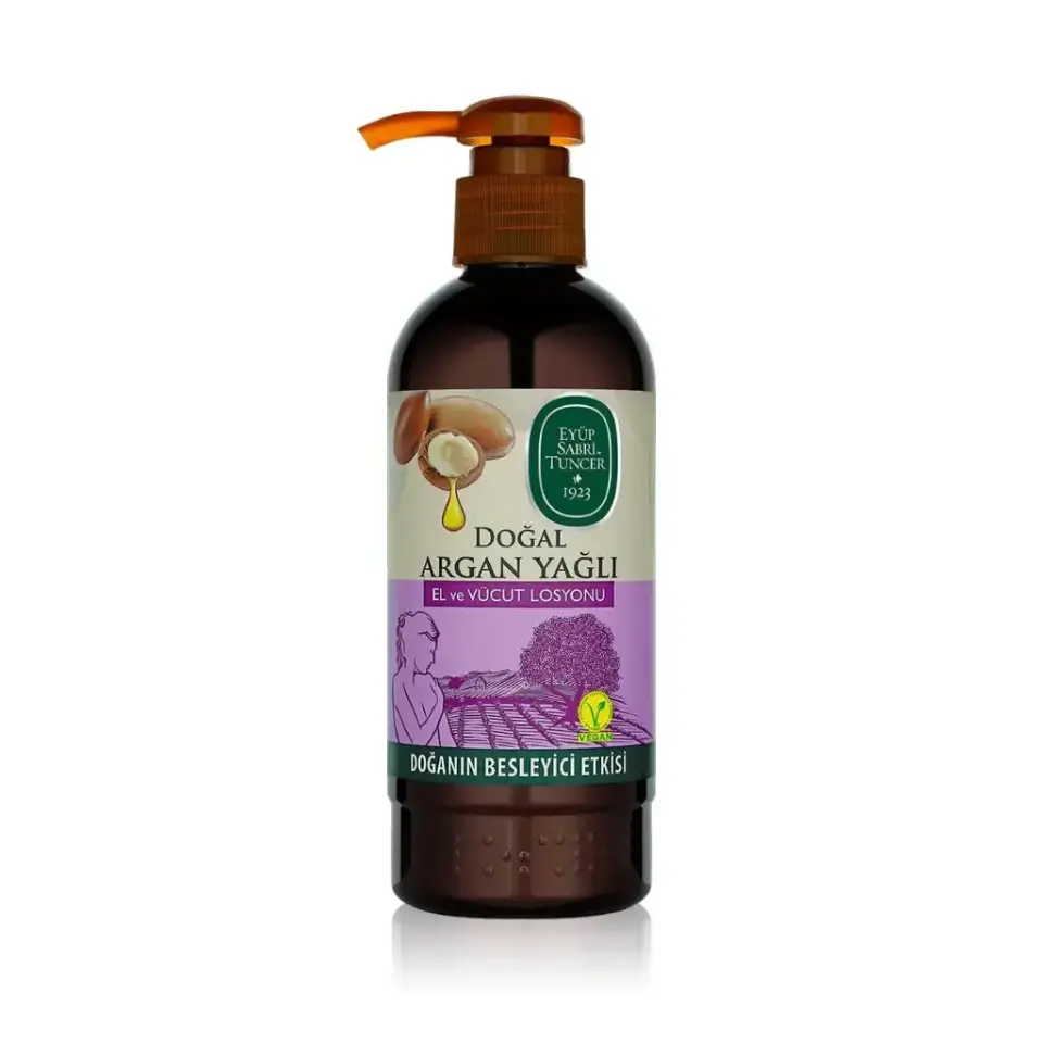 Eyüp Sabri Tuncer Doğal Argan Yağlı El ve Vücut Losyonu 250 ml E vitamini zeytinyağı ve shea butter içerikli nemlendirici losyon