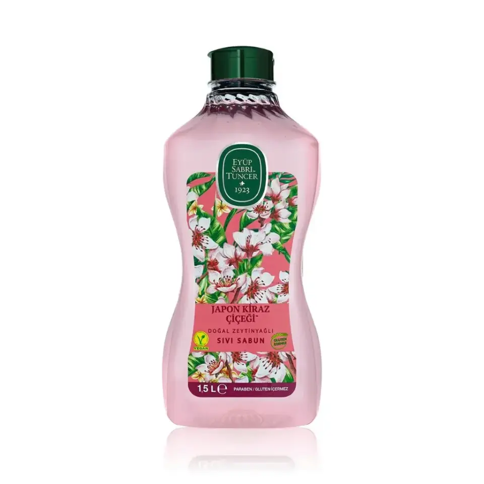 Eyüp Sabri Tuncer Japon Kiraz Çiçeği Doğal Zeytinyağlı Sıvı Sabun 1.5 lt ekonomik yedek sıvı sabun